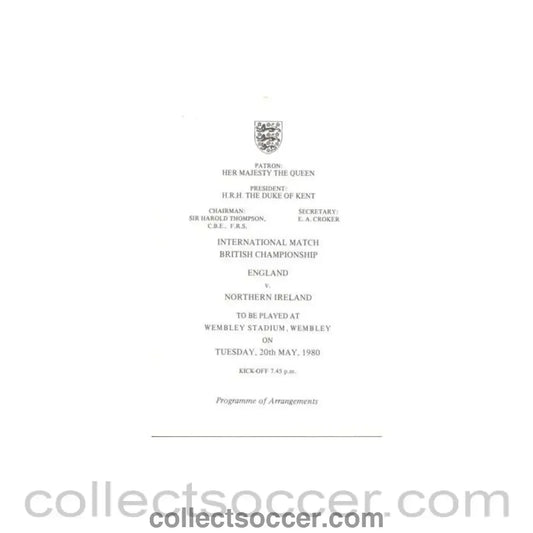 1980 England v Northern Ireland programme of arrangements Royal Box