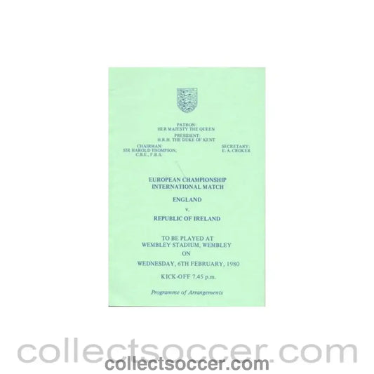 1980 England v Republic of Ireland programme of arrangements Royal Box