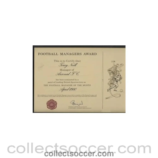 1980 - Football Managers Award given to Terry Neill Manager of Arsenal in April 1980