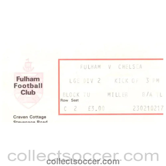1980 Fulham V Chelsea Football Ticket - Collect Soccer