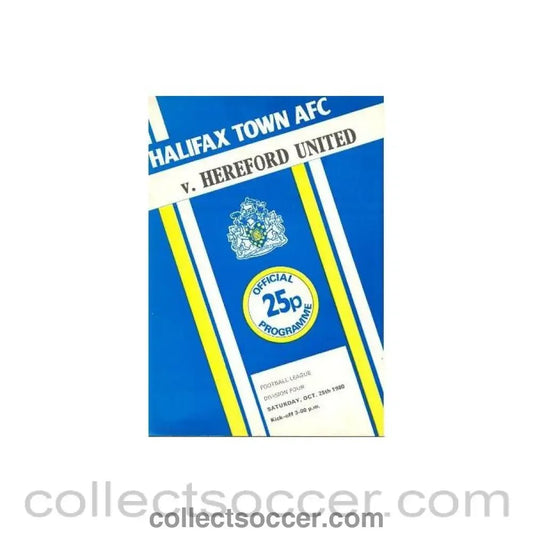 1980 - Halifax Town v Hereford United official programme 25/10/1980 - Collect Soccer