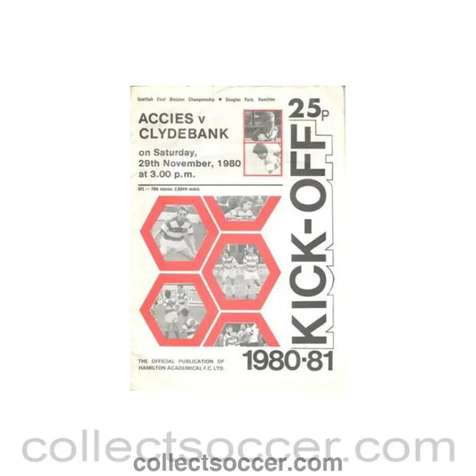 1980 - Hamilton Academical (Accies) v Clydebank official programme 29/11/1980 Scottish League - Collect Soccer