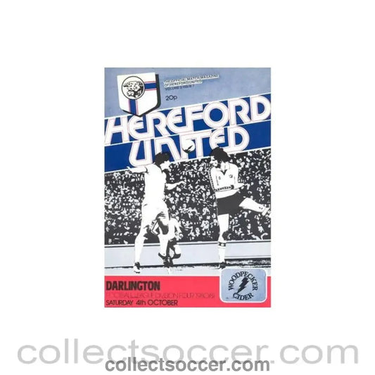 1980 - Hereford United v Darlington official programme 04/10/1980 Football League - Collect Soccer
