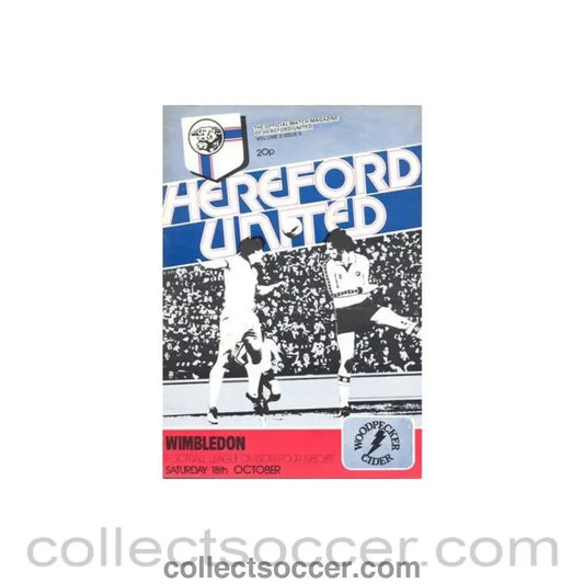 1980 - Hereford United v Wimbledon official programme 18/10/1980 Football League - Collect Soccer