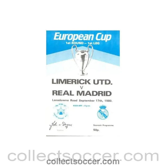 1980 Limerick v Real Madrid official programme 17/09/1980 European Cup - Collect Soccer