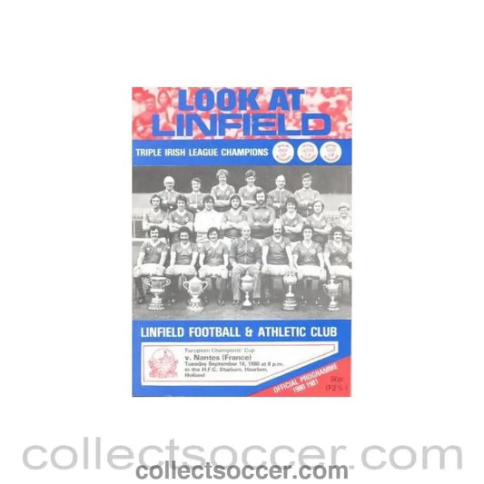 1980 - Linfield v Nantes official programme 16/09/1980 Champions League - Collect Soccer