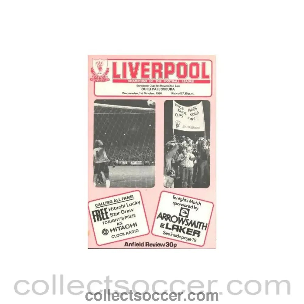 1980 - Liverpool v Oulu Palloseura official programme 01/10/1980 European Cup - Collect Soccer
