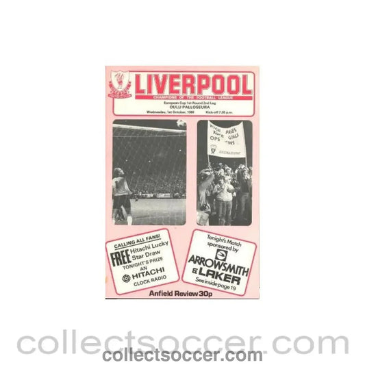 1980 - Liverpool v Oulu Palloseura official programme 01/10/1980 European Cup - Collect Soccer