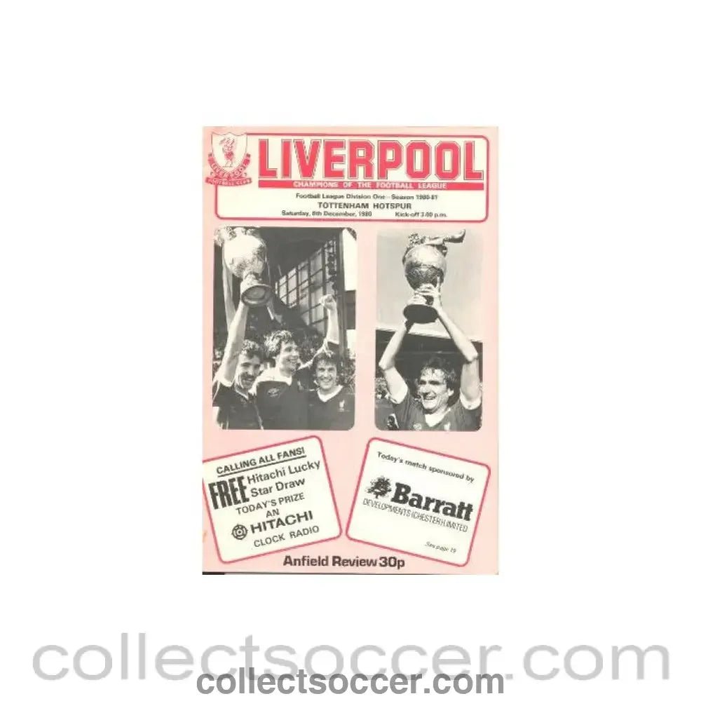 1980 - Liverpool v Tottenham Hotspur official programme 06/12/1980 Football League - Collect Soccer