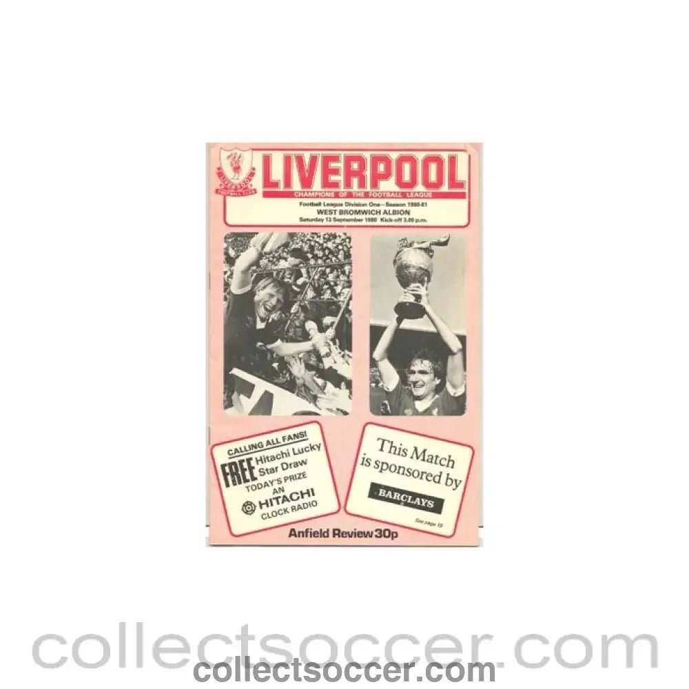 1980 - Liverpool v West Bromwich Albion official programme 13/09/1980 - Collect Soccer