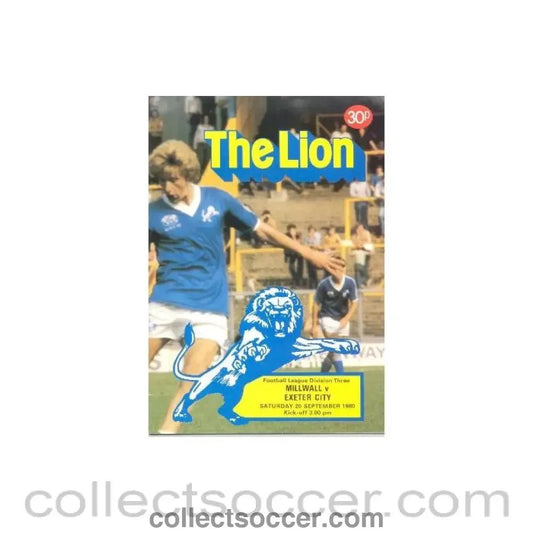 1980 - Millwall v Exeter City official programme 20/09/1980 - Collect Soccer