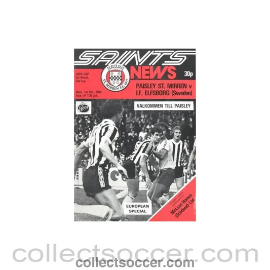 1980 - St. Mirren v Elfsborg Sweden official programme 01/10/1980 UEFA Cup - Collect Soccer