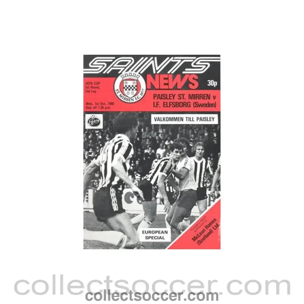 1980 - St. Mirren v Elfsborg Sweden official programme 01/10/1980 UEFA Cup - Collect Soccer