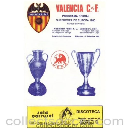 1980 Super Cup Official Programme 2nd Leg Valencia v Nottingham Forest - Collect Soccer