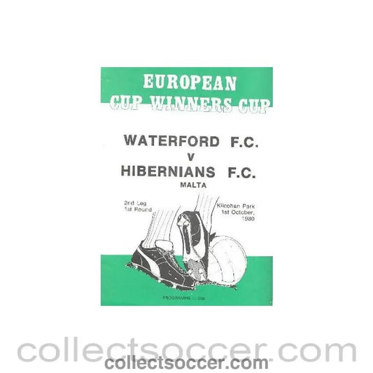1980 - Waterford v Hibernians, Malta official programme 01/10/1980 - Collect Soccer