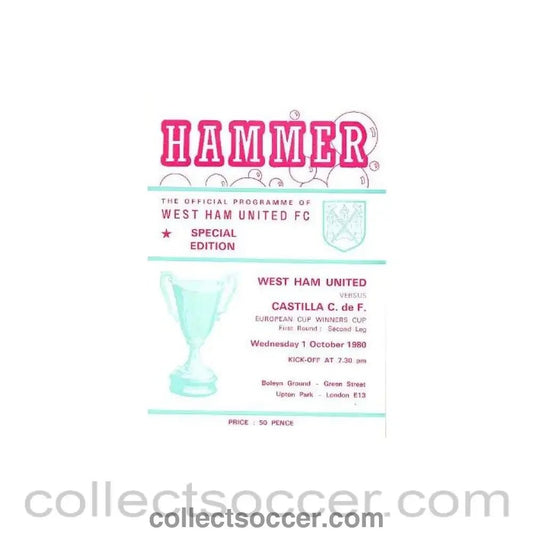 1980 - West Ham United v Castilla official programme 01/10/1980 - Collect Soccer