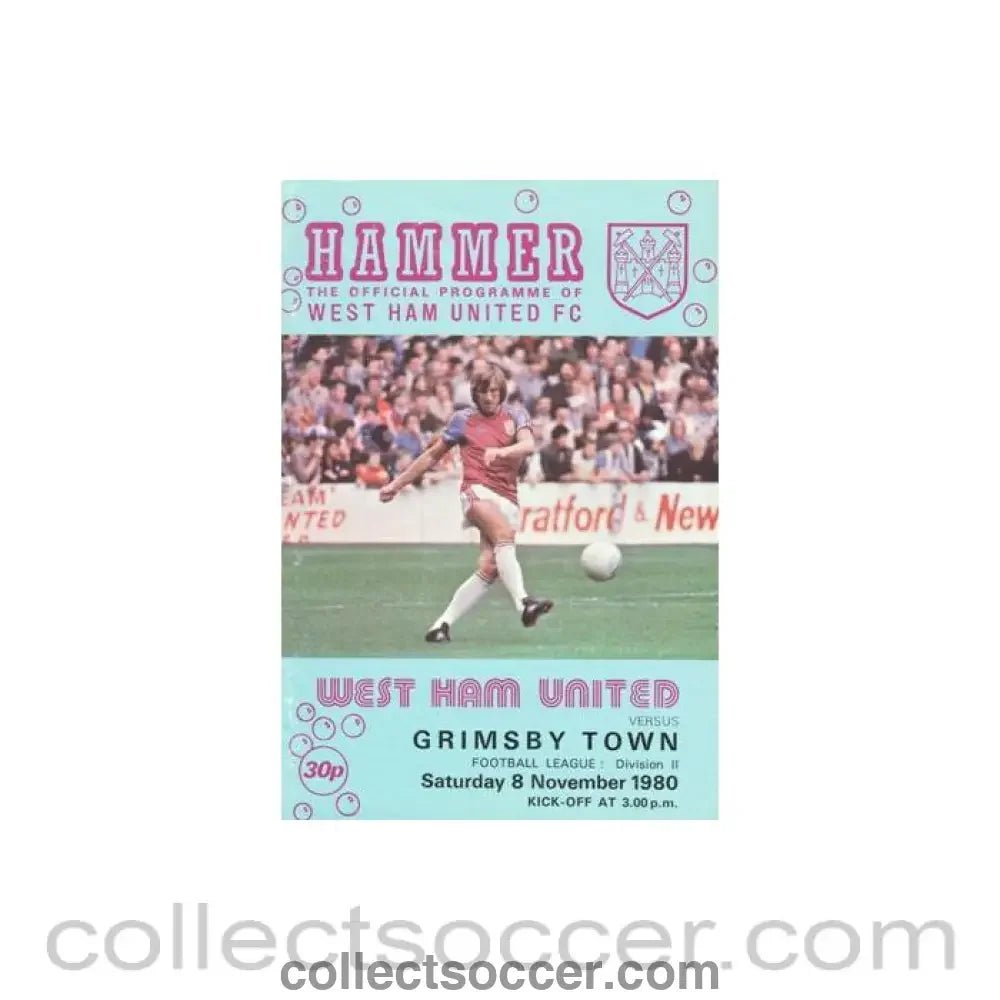 1980 - West Ham United v Grimsby Town official programme 08/11/1980 Football League - Collect Soccer
