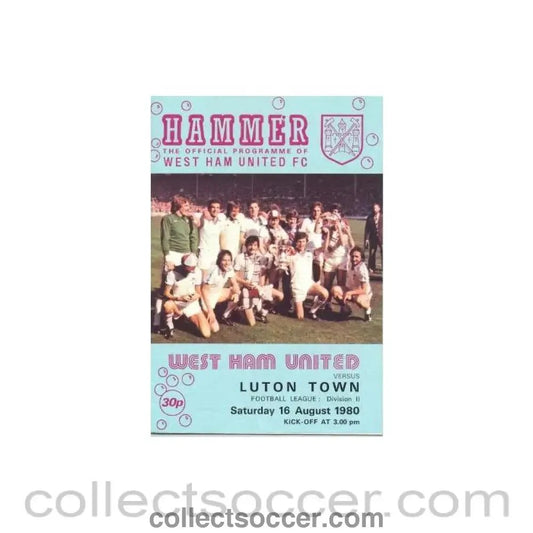 1980 - West Ham United v Luton Town official programme 16/08/1980 - Collect Soccer