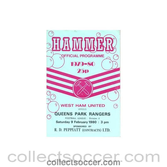 1980 - West Ham United v Queen's Park Rangars official programme 09/02/1980 Football League - Collect Soccer