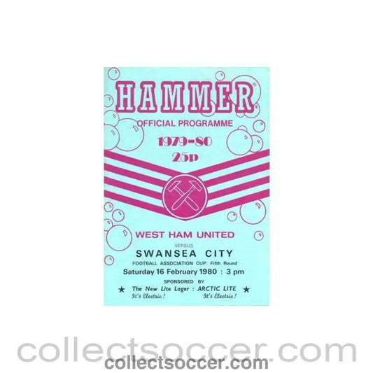 1980 - West Ham United v Swansea City official programme 16/02/1980 F.A. Cup - Collect Soccer