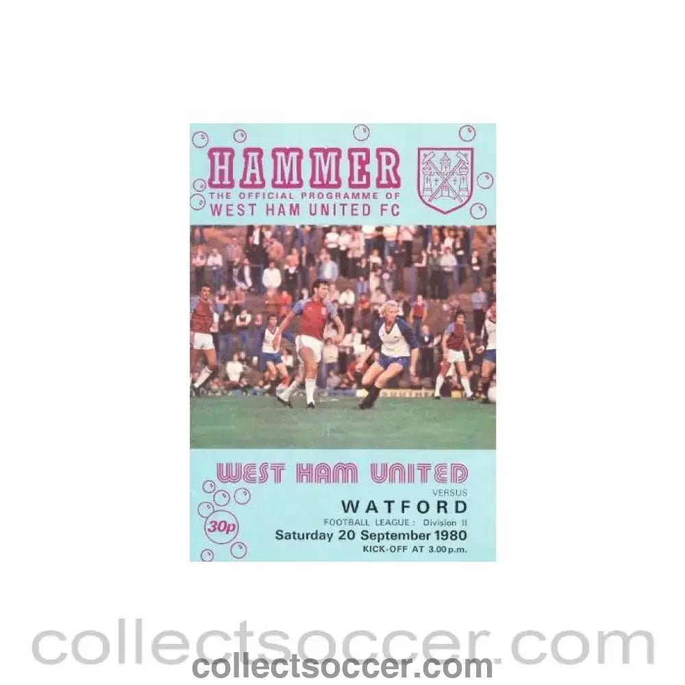 1980 - West Ham United v Watford official programme 20/09/1980 - Collect Soccer