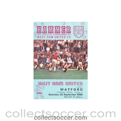 1980 - West Ham United v Watford official programme 20/09/1980 - Collect Soccer