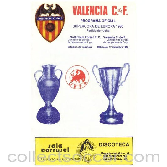 1980 Super Cup Official Programme 2nd Leg Valencia v Nottingham Forest - Collect Soccer
