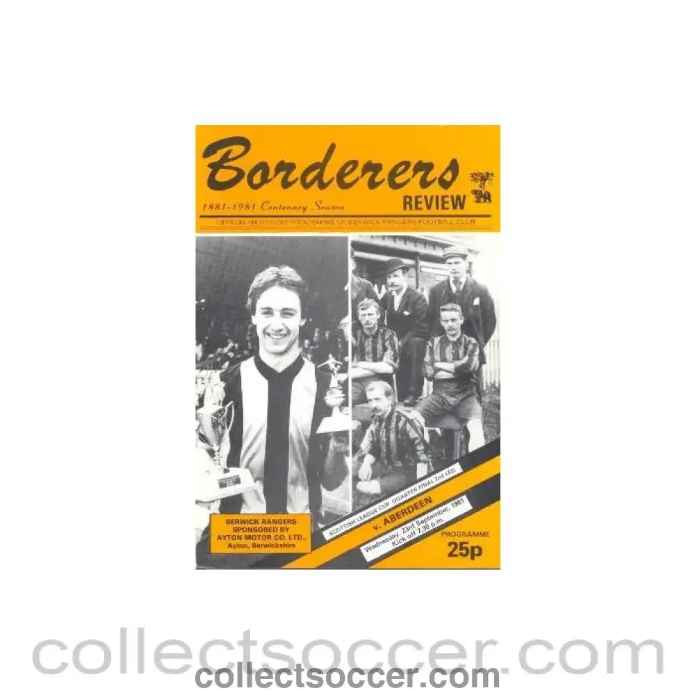 1981 - Berwick Rangers v Aberdeen official programme 23/09/1981 Scottish League Cup Quarter - Final - Collect Soccer