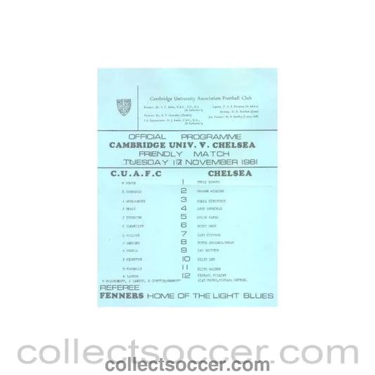 1981 - Cambridge University vChelsea Official Programme 17/11/1981