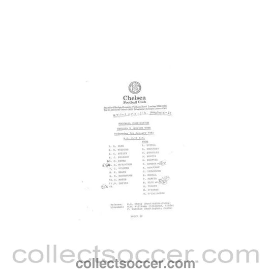 1981 - Chelsea v Ipswich Town Reserves official teamsheet 07/01/1981 Football Combination - Collect Soccer