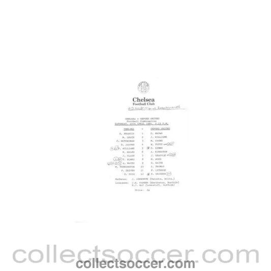 1981 - Chelsea v Oxford United Reserves official teamsheet 25/04/1981 Football Combination - Collect Soccer