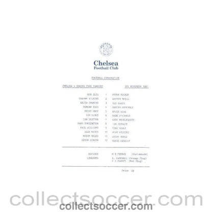 1981 - Chelsea v Queen's Park Rangers official programme 03/11/1981 Reserves - Collect Soccer