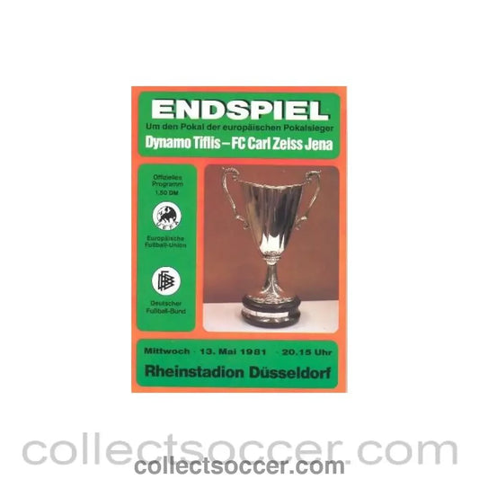 1981 Cup Winners Cup Final Official Programme Carl Zeiss Jena v Dynamo Tbilisi 13/05/1981 - Collect Soccer