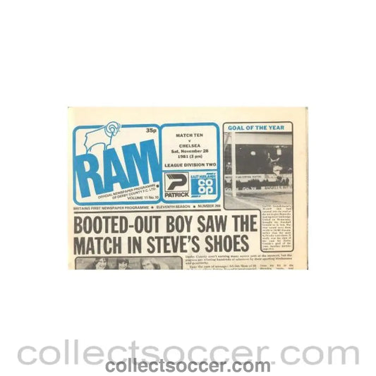 1981 - Derby County vChelsea official programme 28/11/1981 Ram newspaper