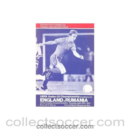 1981 England v Rumania U21 official programme 28/04/1981 - Collect Soccer