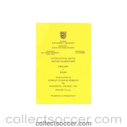 1981 England v Wales programme of arrangements Royal Box - Collect Soccer