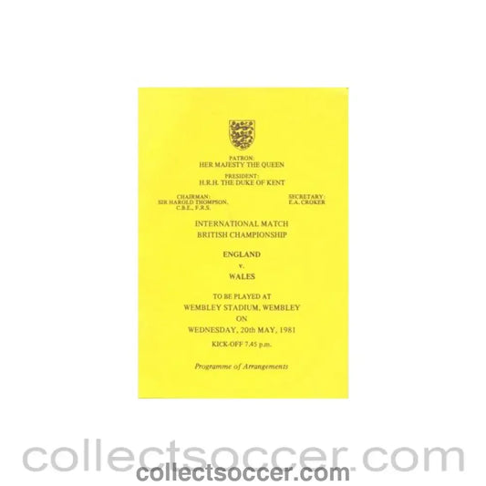 1981 England v Wales programme of arrangements Royal Box