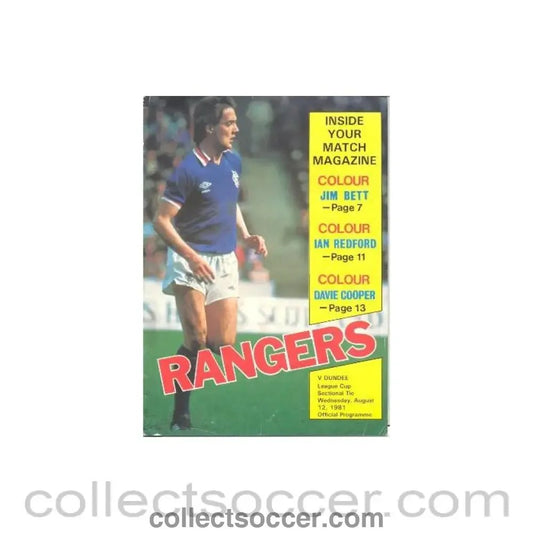 1981 - Glasgow Rangers v Dundee official programme 12/08/1981 League Cup - Collect Soccer