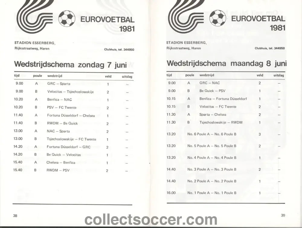 1981 Groningen Youth Tournament - Participants included Chelsea, Benfica, PSV, Fortuna, Twente - Collect Soccer