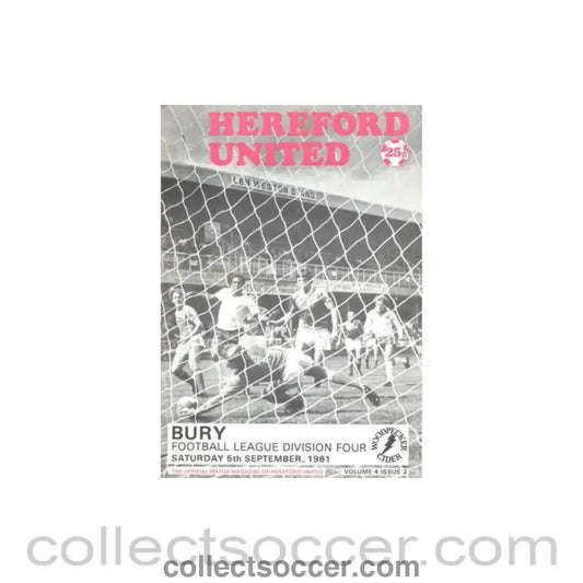 1981 - Hereford United v Bury official programme 05/09/1981 Football League - Collect Soccer