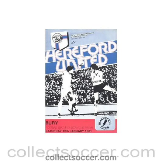 1981 - Hereford United v Bury official programme 10/01/1981 Football League - Collect Soccer