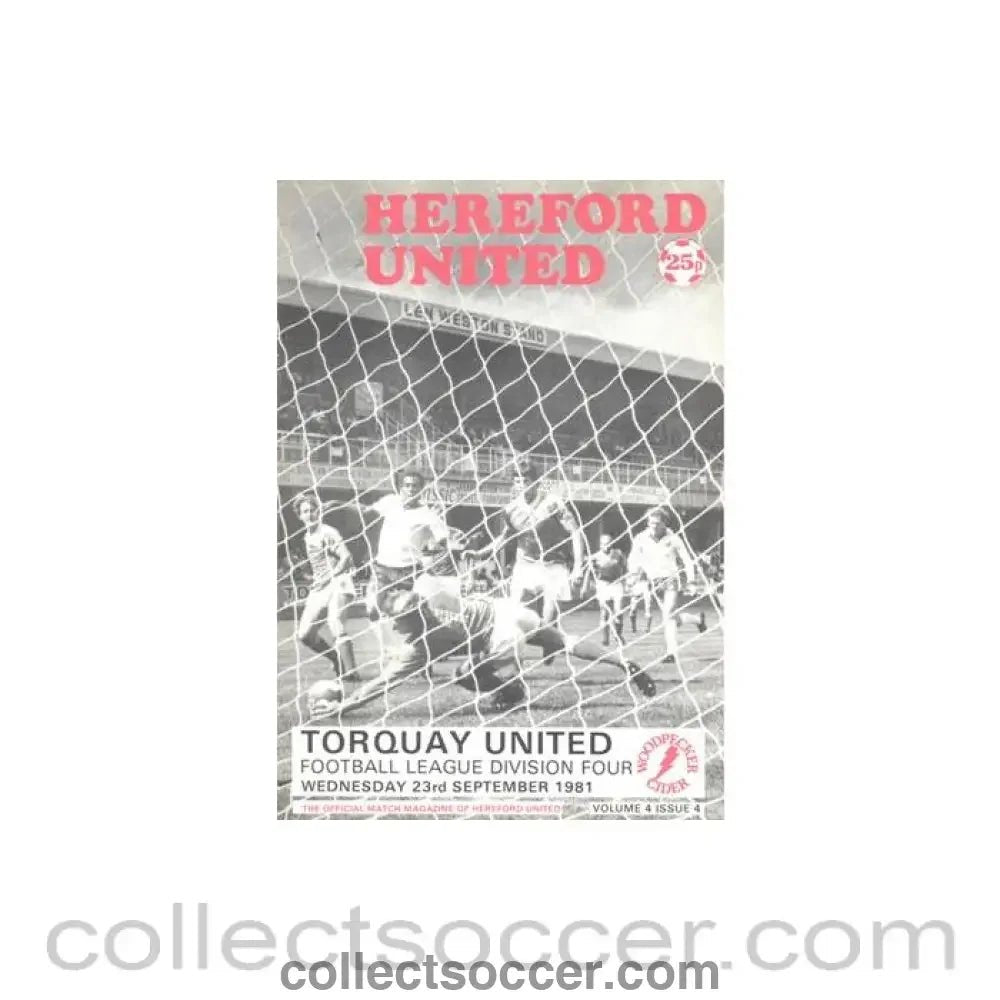 1981 - Hereford United v Torquay United official programme 23/09/1981 Football League - Collect Soccer
