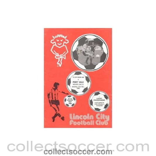 1981 - Lincoln City v Port Vale official programme 21/11/1981 F.A. Cup - Collect Soccer