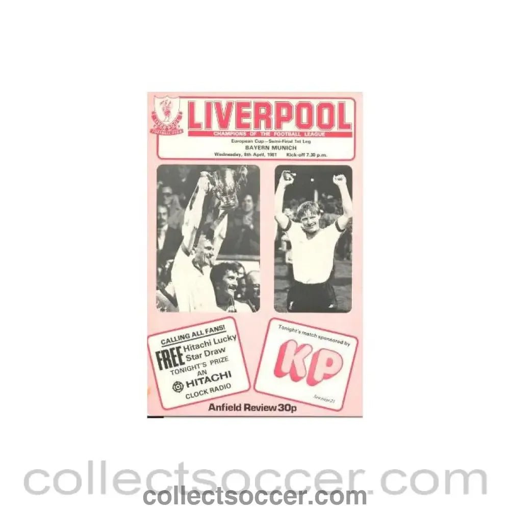 1981 - Liverpool v Bayern Munich official programme 08/04/1981 European Cup Semi - Final - Collect Soccer