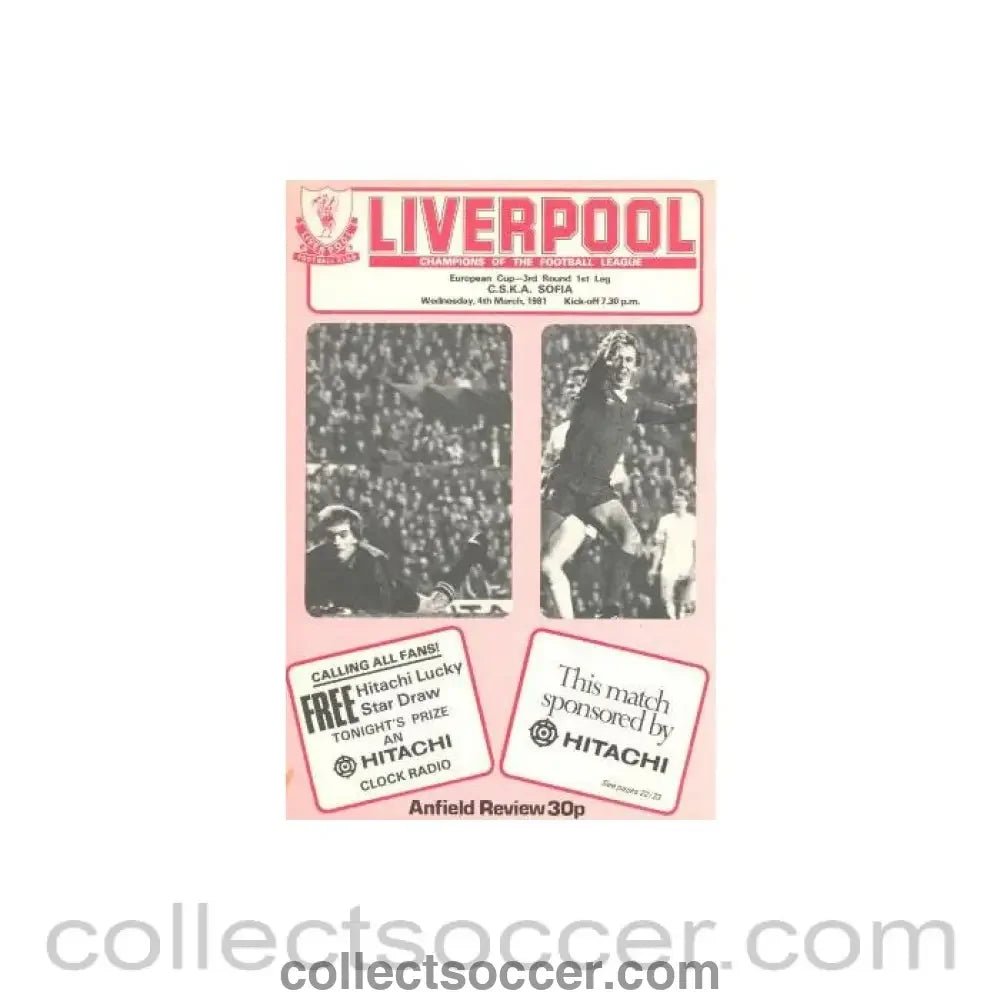 1981 - Liverpool v C.S.K.A. Sofia official programme 04/03/1981 European Cup - Collect Soccer