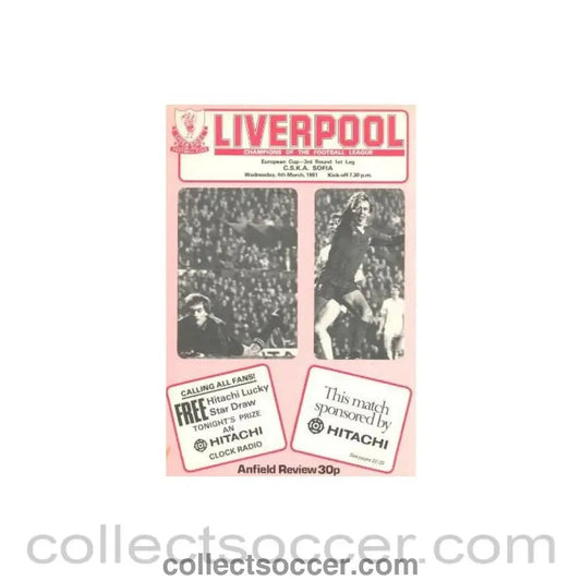 1981 - Liverpool v C.S.K.A. Sofia official programme 04/03/1981 European Cup - Collect Soccer