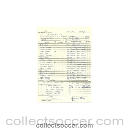 1981 - Non Programme Game Handwritten Teamsheet of Juventus 20/08/1981 Torino