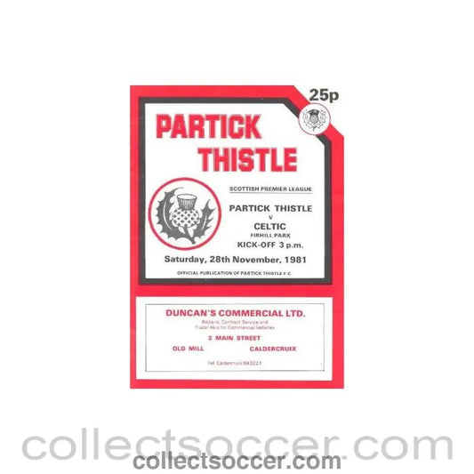 1981 - Partick Thistle v Celtic official programme 28/11/1981 - Collect Soccer