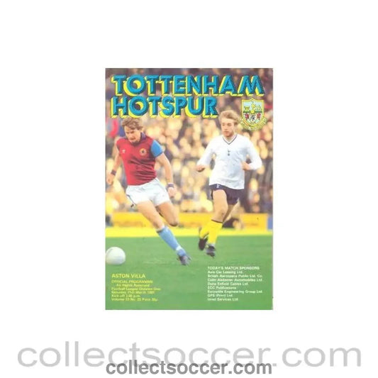 1981 - Tottenham Hotspur v Aston Villa official programme 21/03/1981 Football League - Collect Soccer