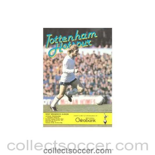 1981 - Tottenham Hotspur v West Bromwich Albion official programme 07/11/1981 Football League - Collect Soccer